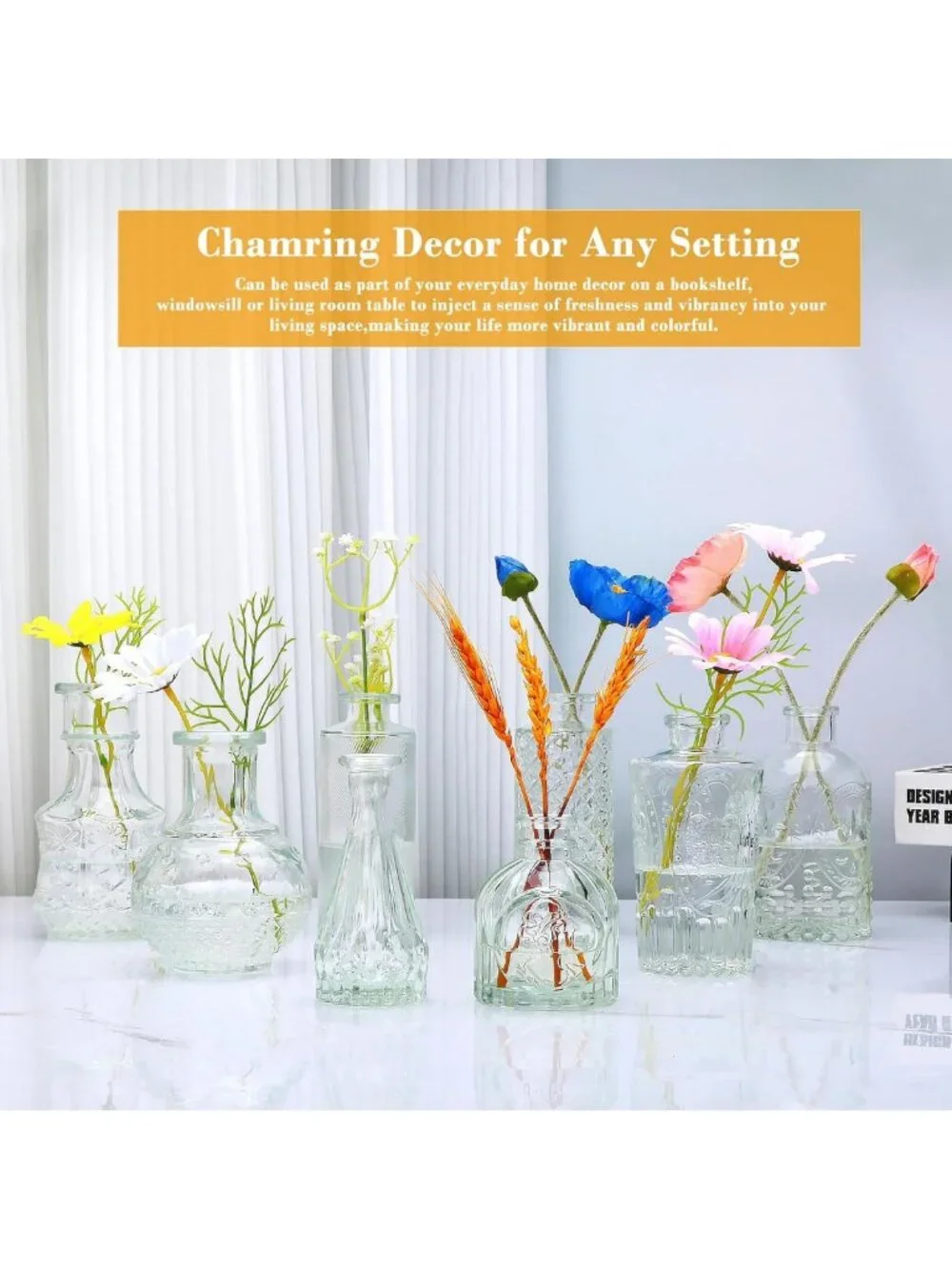 Set of 8 Clear Glass Bud Vases - Perfect for Floral Arrangements & Home Decor